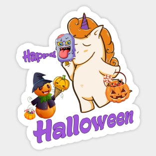 Spooky Delights: Unicorn, Pumpkin Wizard and Treats The Extravaganza - Happy Halloween for Halloween Sticker